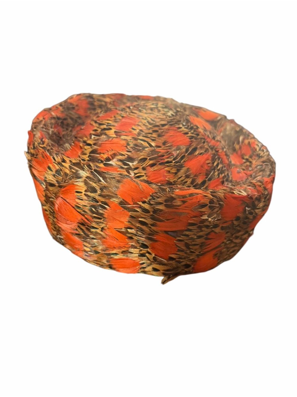 Vtg Mr. John Wool Orange Feathered Pillbox Hat for Women